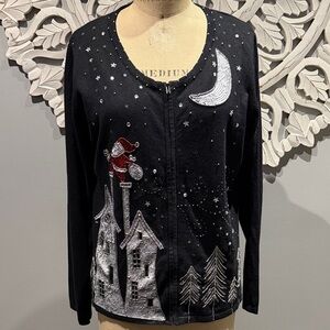 Vintage Jack B Quick Christmas Santa & Moon embellished Holiday Cardigan XL